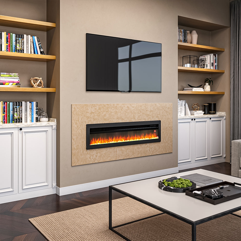1800W Freestanding Electric Fireplace Insert Wall Mounted Electric Heater Remote Control Wall Mounted Fires Living and Home